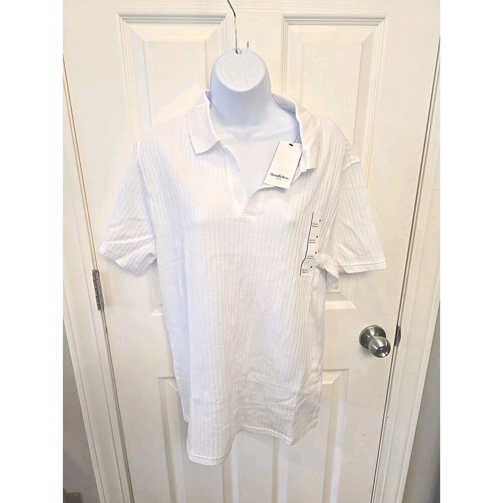 13089 Nice White Ribbed Polo Shirt Size MED Super soft New Goodfellow Unisex